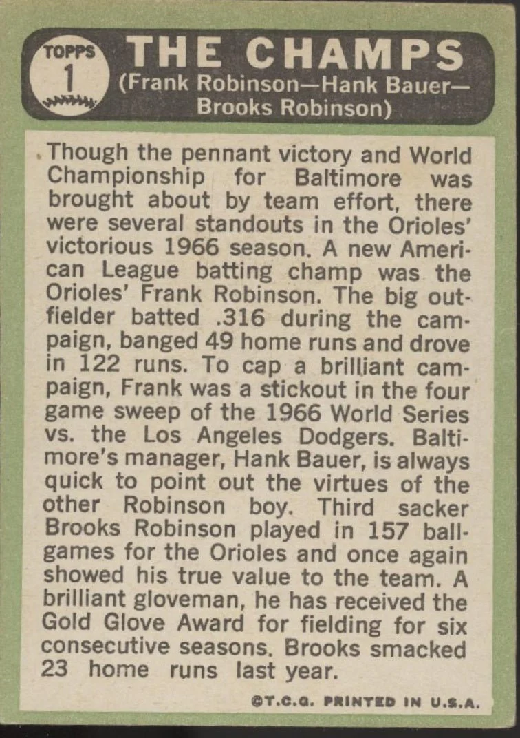 1331-the-the-champs-1967-topps-frank-robinson-hank-bauer-brooks-robinson-1-gd-2-2.webp The The Champs 1967 Topps Frank Robinson / Hank Bauer / Brooks Robinson #1 GD #2