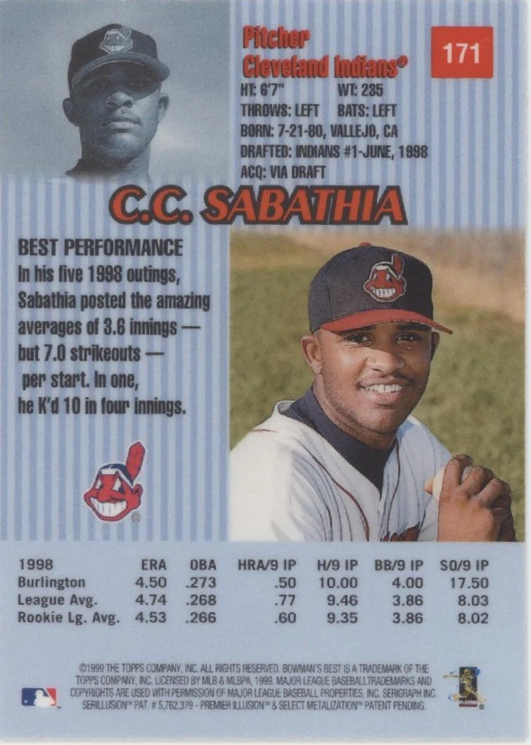 1334-cc-sabathia-1999-bowman-s-best-rc-171-1-2.webp CC Sabathia 1999 Bowman's Best RC #171 #1