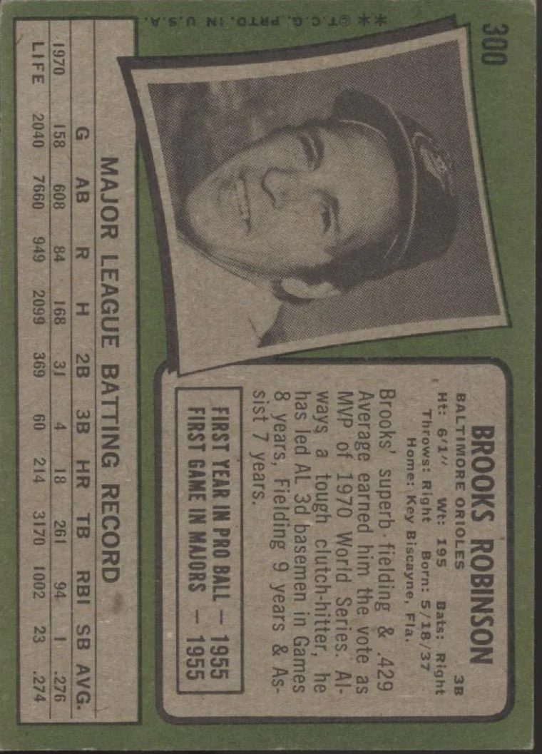 Brooks Robinson 1971 Topps #300 Baltimore Orioles VG #2