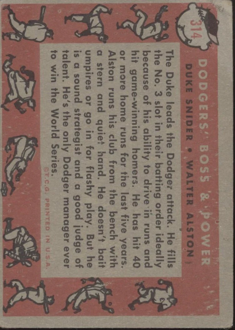 1345-dodgers-boss-power-1958-topps-duke-snider-walter-alston-314-gd-2.webp Dodgers' Boss & Power 1958 Topps Duke Snider / Walter Alston #314 GD