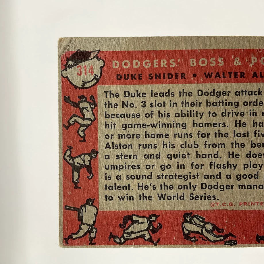 1345-dodgers-boss-power-1958-topps-duke-snider-walter-alston-314-gd-4.webp Dodgers' Boss & Power 1958 Topps Duke Snider / Walter Alston #314 GD