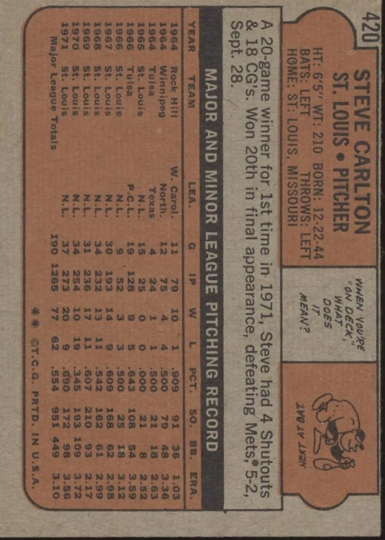 1360-steve-carlton-1972-topps-420-st.-louis-cardinals-ex-2.webp Steve Carlton 1972 Topps #420 St. Louis Cardinals EX