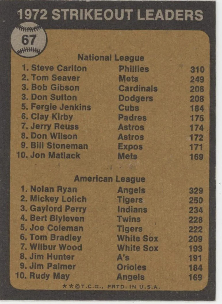 Steve Carlton / Nolan Ryan 1973 Topps Strikeout Leaders #67 EX