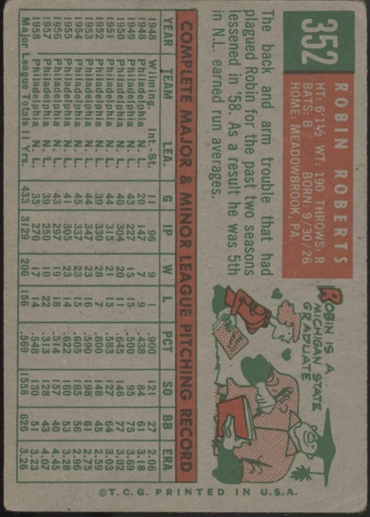 Robin Roberts 1959 Topps #352 Philadelphia Phillies GD