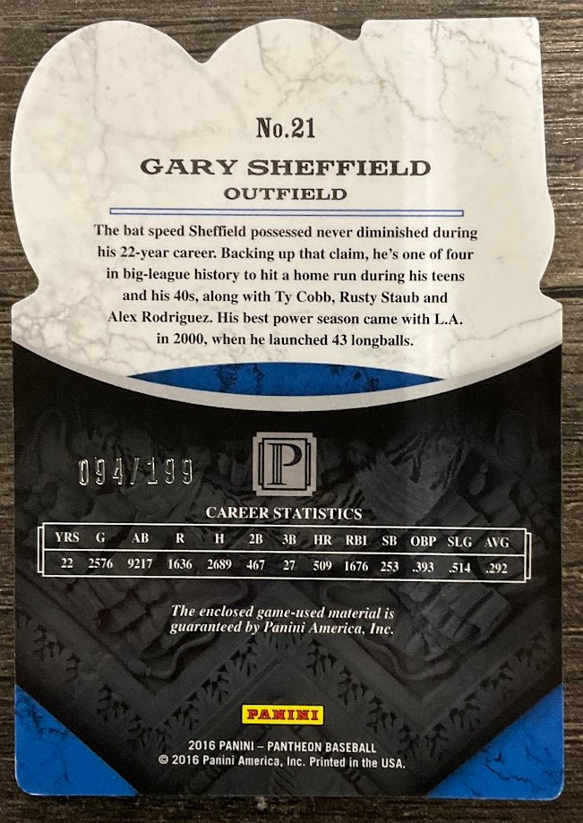 Gary Sheffield 2016 Panini Pantheon 500 Home Run Club Swatch 094/199 #21