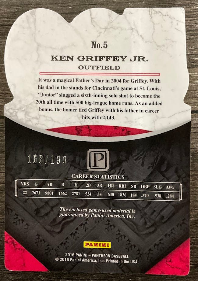 Ken Griffey Jr. 2016 Panini Pantheon 500 Home Run Club Swatch 168/199 #5