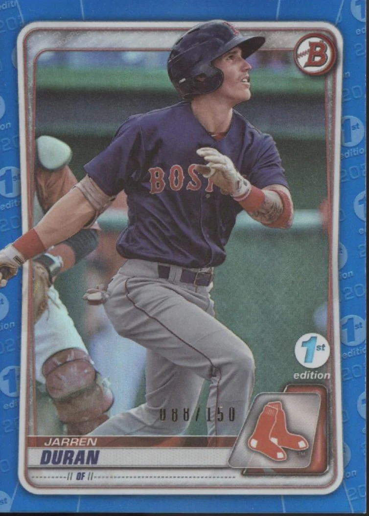 1378-jarren-duran-2020-bowman-1st-edition-blue-foil-088-150-bd-55-1.webp Jarren Duran 2020 Bowman 1st Edition Blue Foil 088/150 #BD-55