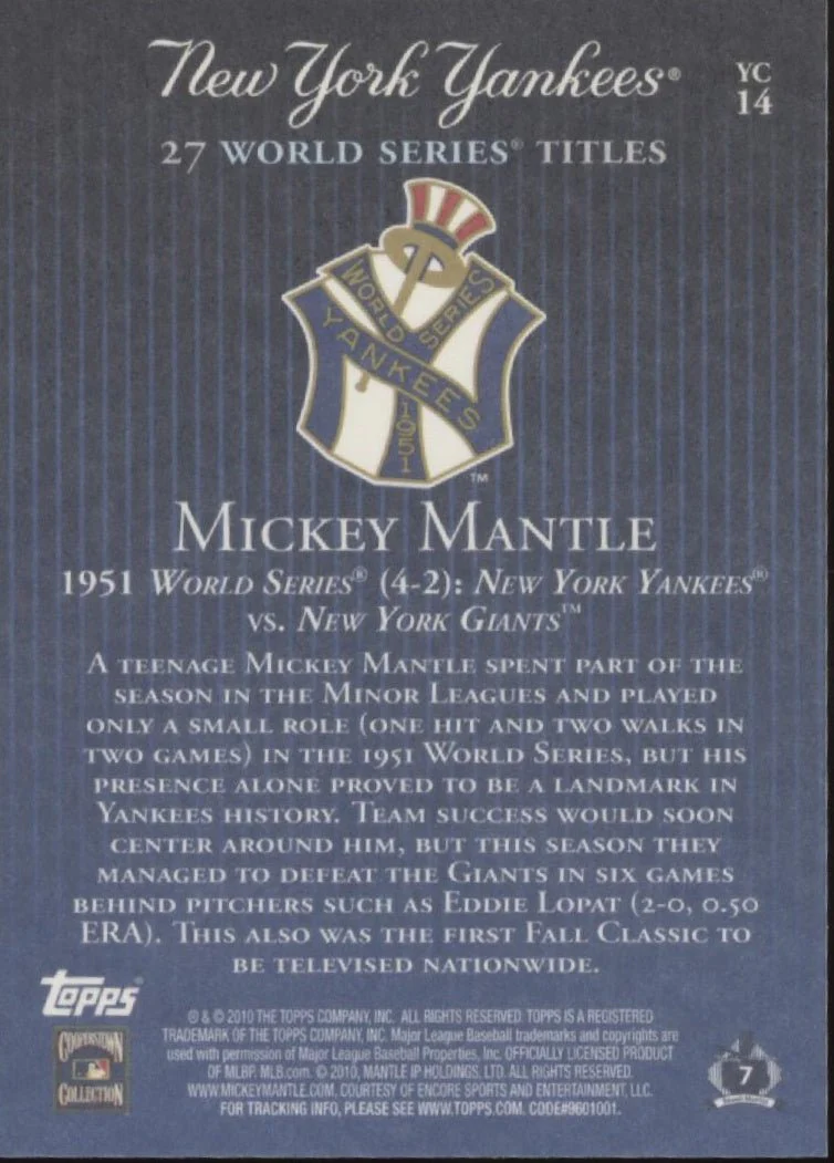Mickey Mantle 2010 Topps Home Run Reprint #YC14
