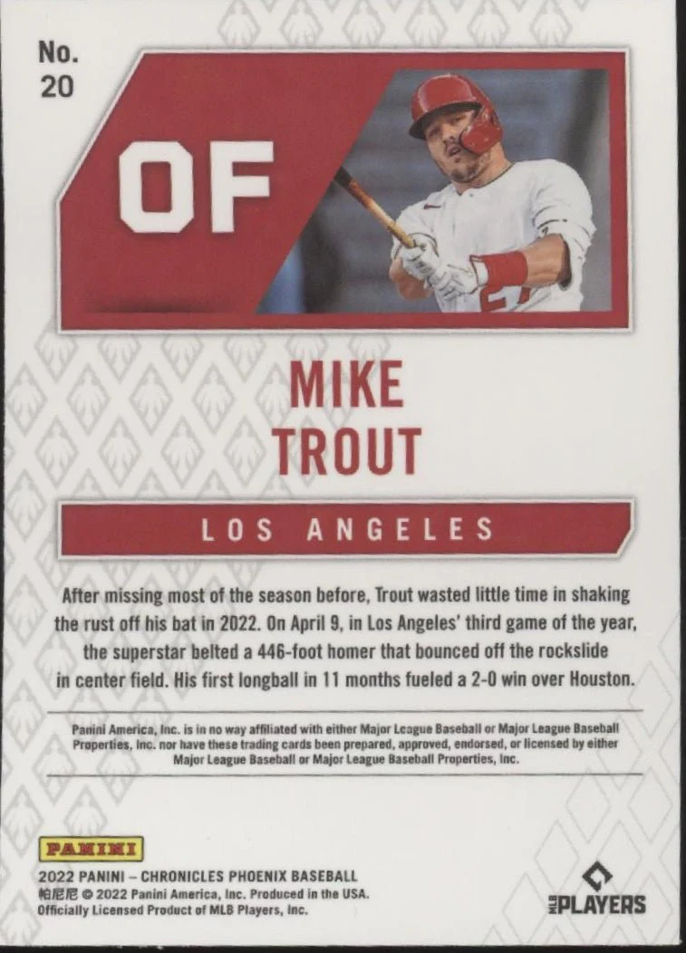 Mike Trout 2022 Panini Chronicles Phoenix Xfractor Refractor #20