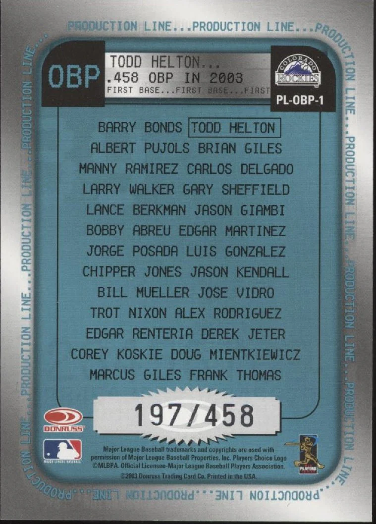 Todd Helton 2003 Donruss Production Line 197/458
