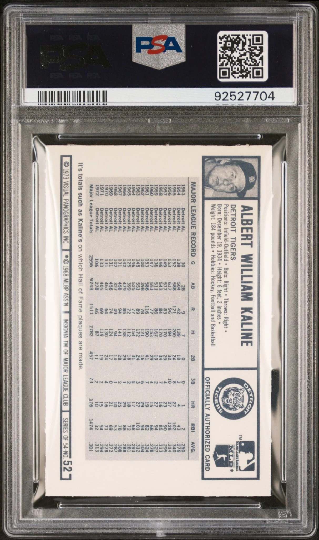 Al Kaline 1973 Kellogg's #52 PSA 9