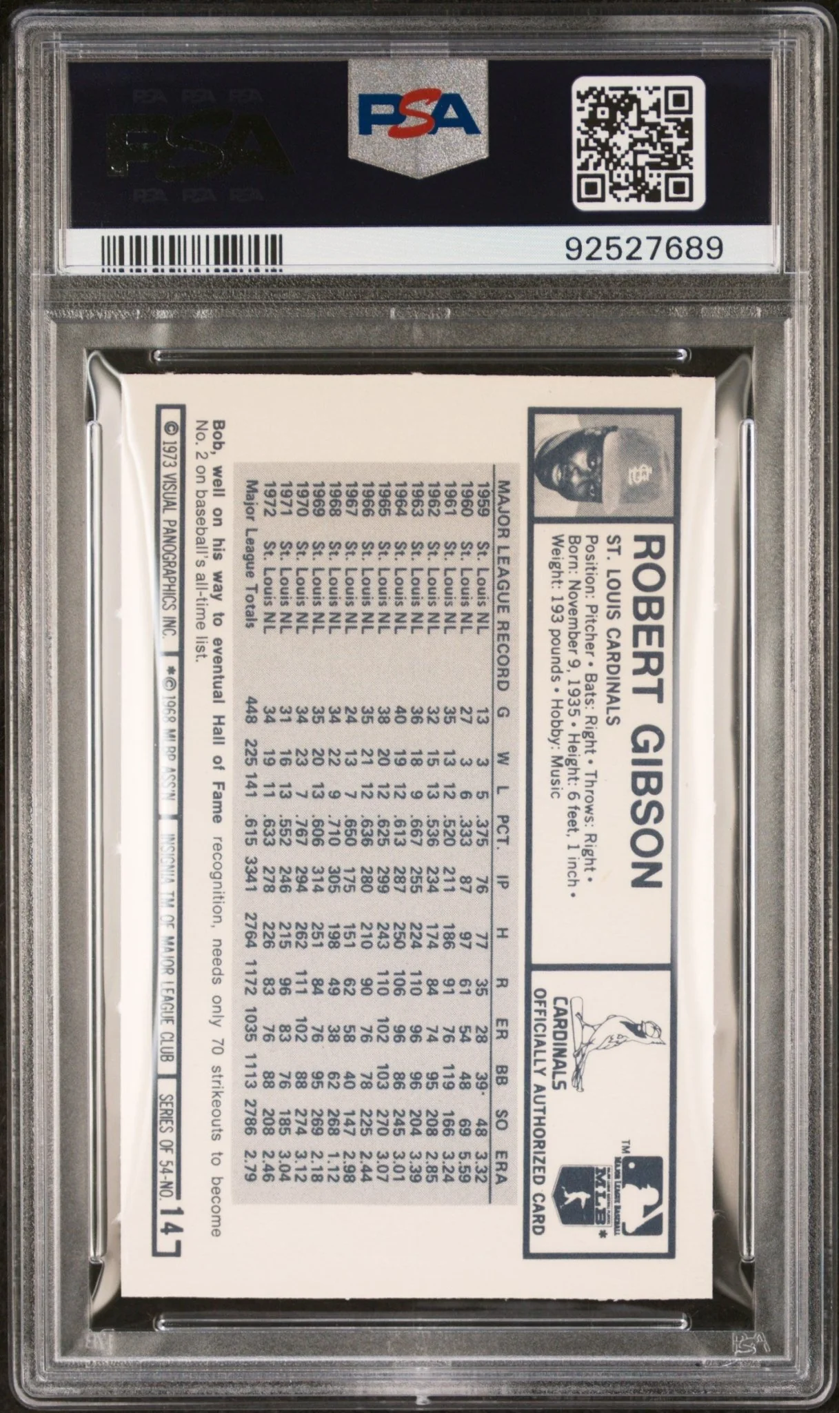 Bob Gibson 1973 Kellogg's #14 PSA 9