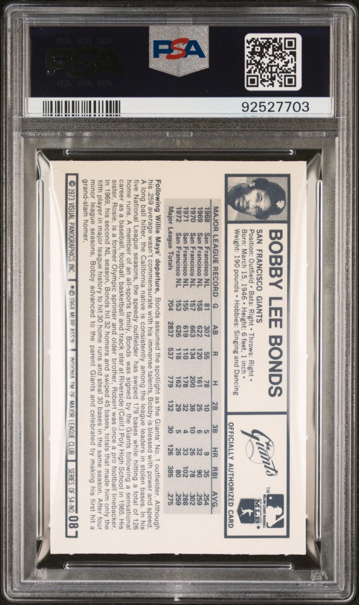 Bobby Bonds 1973 Kellogg's #8 PSA 9