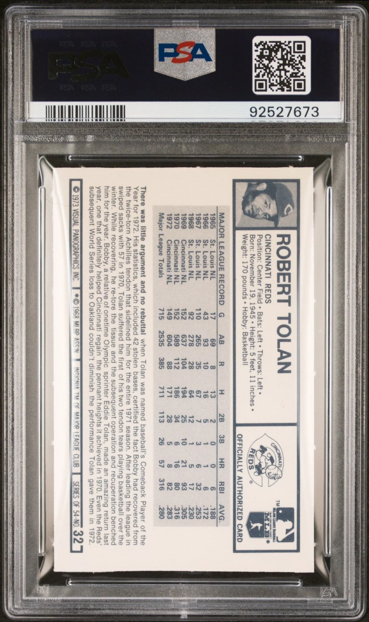 Bobby Tolan 1973 Kellogg's #32 PSA 9