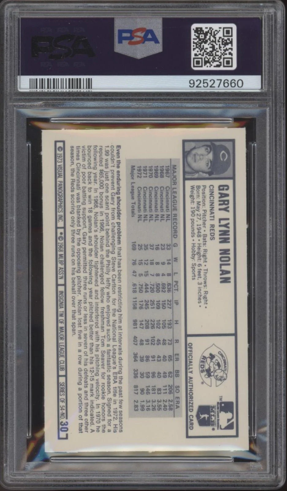 Gary Nolan 1973 Kellogg's #30 PSA 9