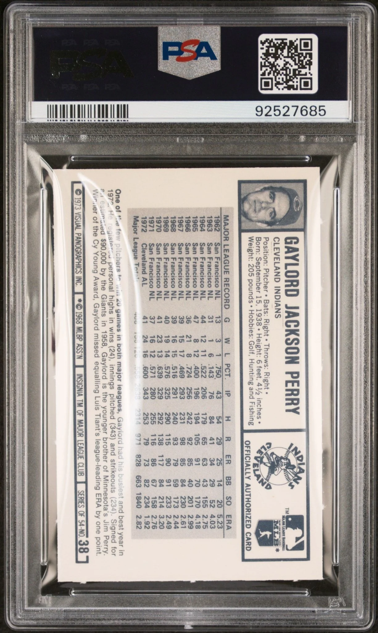Gaylord Perry 1973 Kellogg's #38 PSA 8
