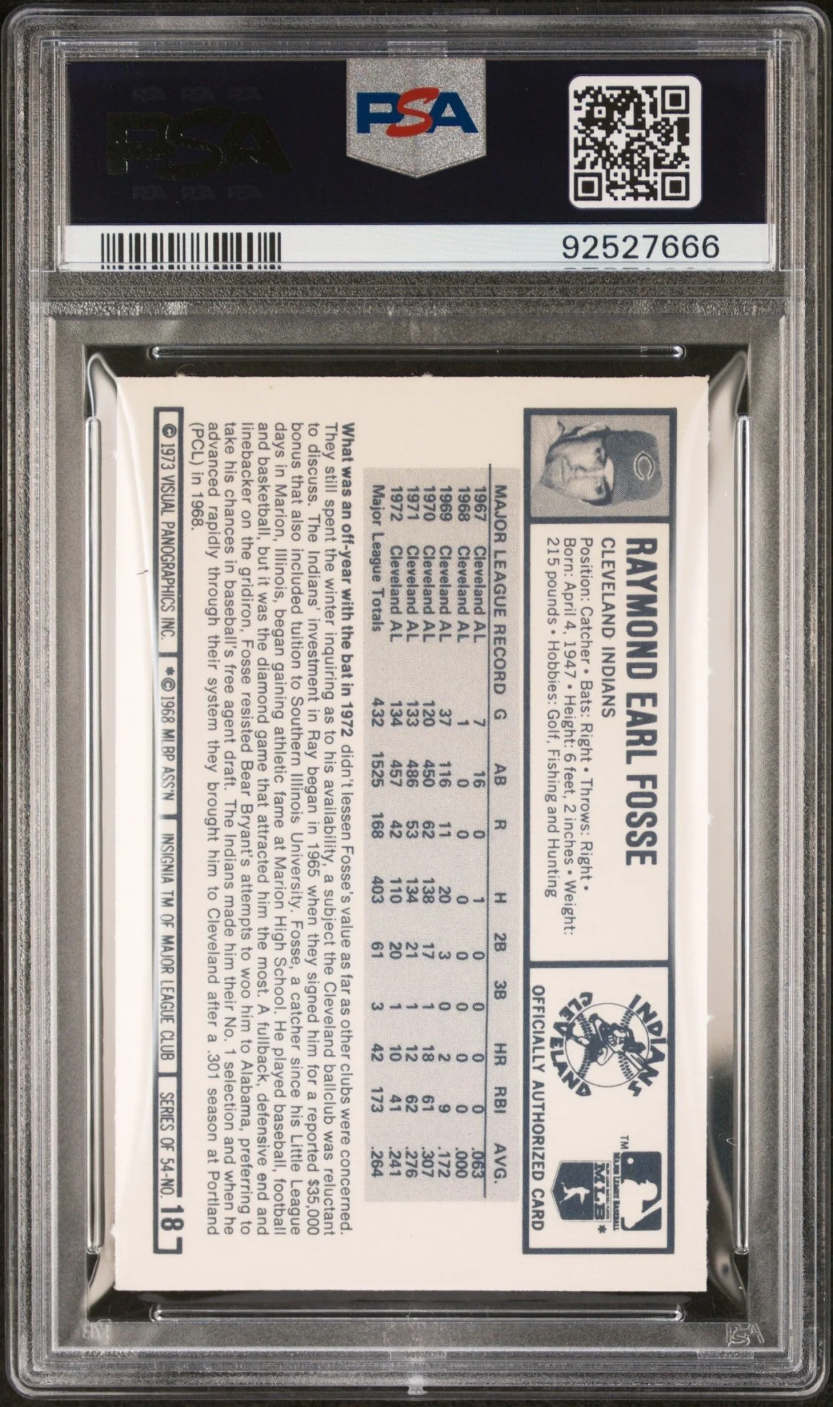 Ray Fosse 1973 Kellogg's #18 PSA 9