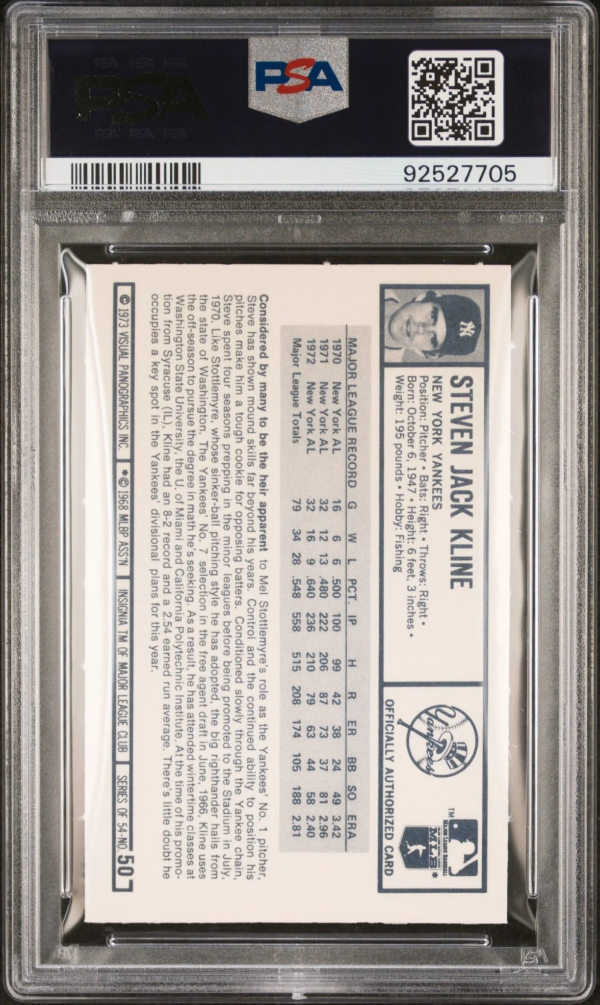 Steve Kline 1973 Kellogg's #50 PSA 9