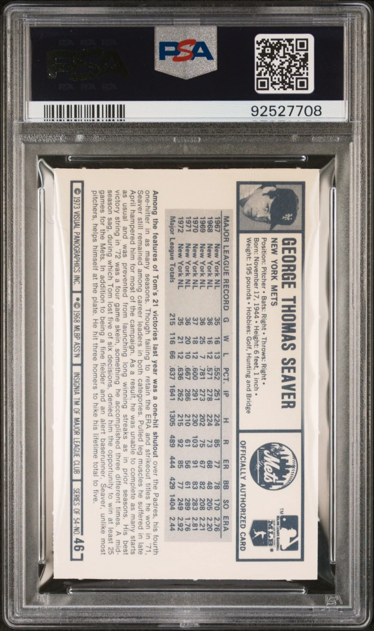 Tom Seaver 1973 Kellogg's #46 PSA 9