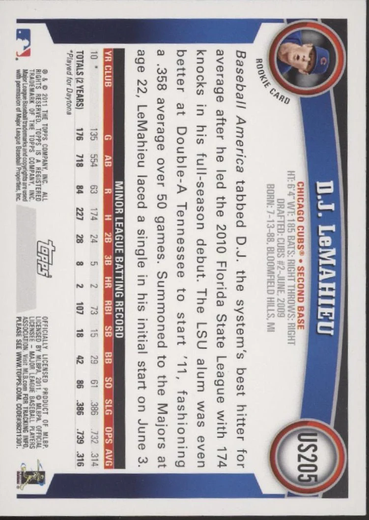 DJ LaMahieu 2011 Topps Diamond Anniversary RC #US205