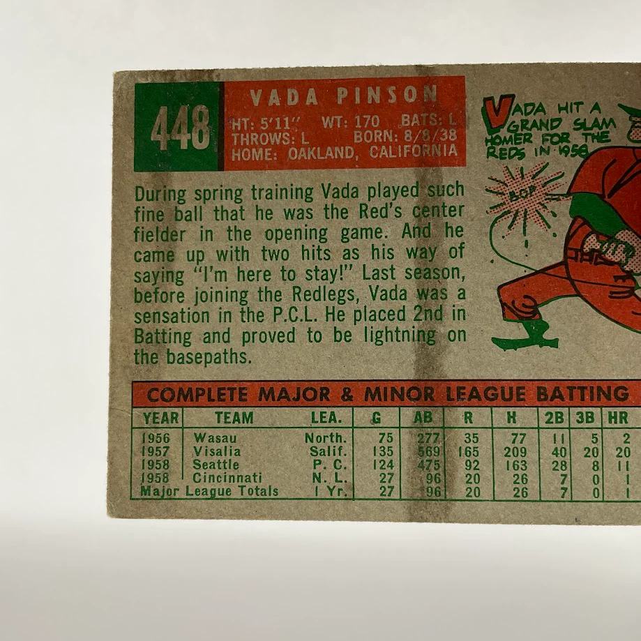 1434-vada-pinson-1959-topps-448-cincinnati-redlegs-vg-6.webp Vada Pinson 1959 Topps #448 Cincinnati Redlegs VG