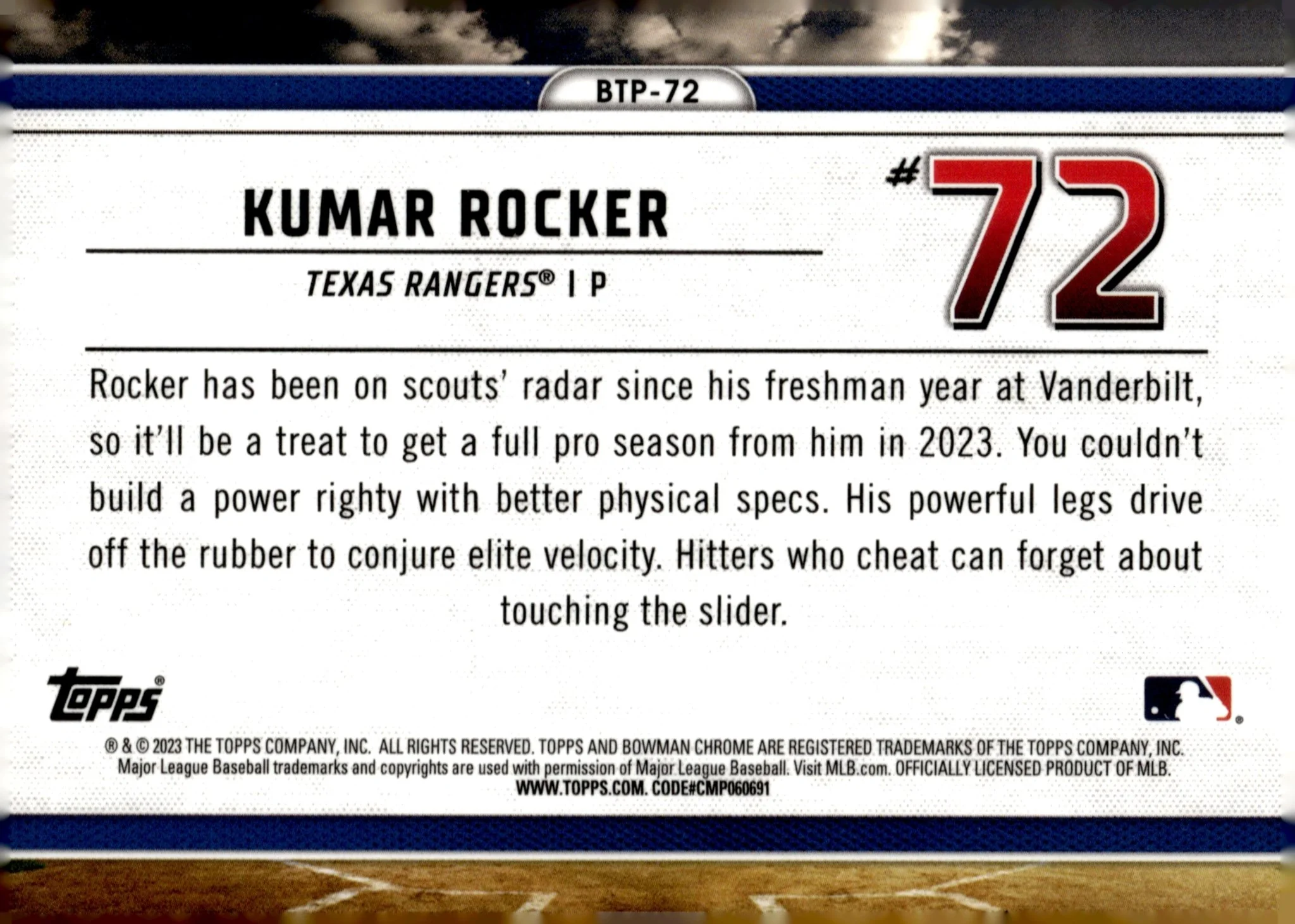 Kumar Rocker 2023 Bowman Chrome Scouts Top 100 Aqua Refractor 050/125 #BTP-72