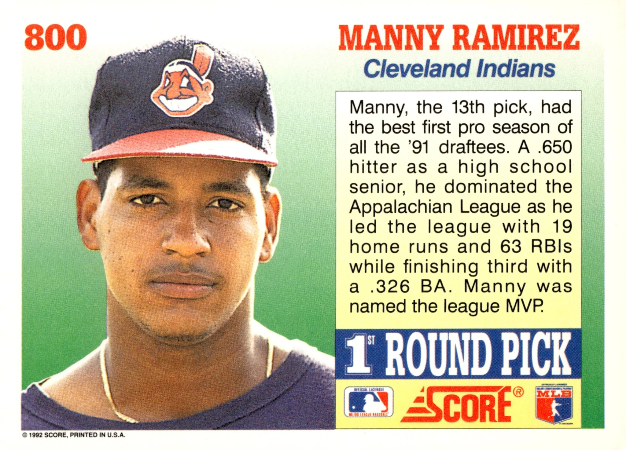 Manny Ramirez 1992 Score 1st Round Pick RC #800