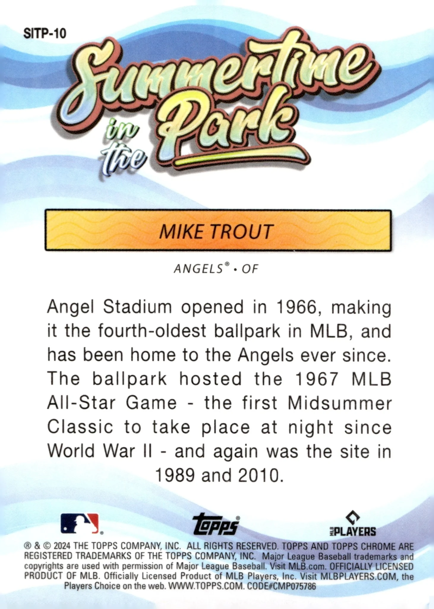 Mike Trout 2024 Topps Chrome Summertime in the Park Refractor #SITP-10