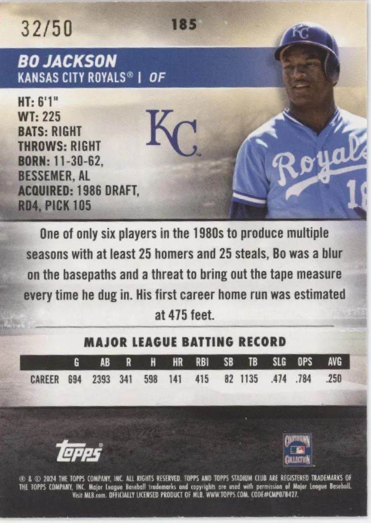 Bo Jackson 2024 Topps Stadium Club Blue 32/50 #185
