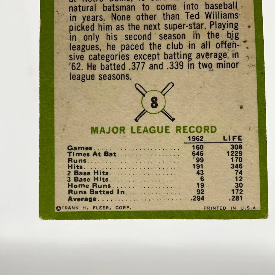 Carl Yastrzemski 1963 Fleer #8 Boston Red Sox VG