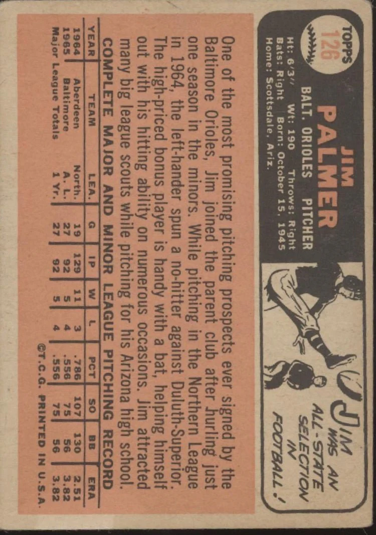 Jim Palmer 1966 Topps RC #126 Baltimore Orioles GD
