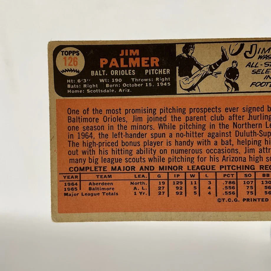 Jim Palmer 1966 Topps RC #126 Baltimore Orioles GD