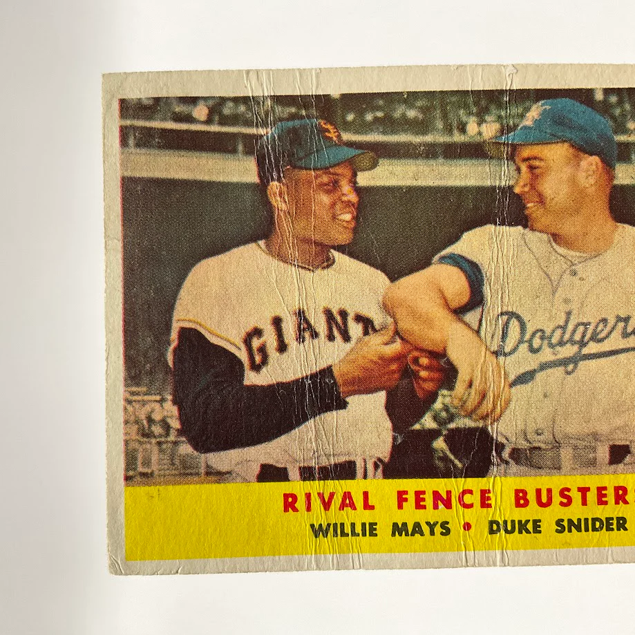 1481-rival-fence-busters-1958-topps-willie-mays-duke-snider-436-pr-4.webp Rival Fence Busters 1958 Topps Willie Mays / Duke Snider #436 PR