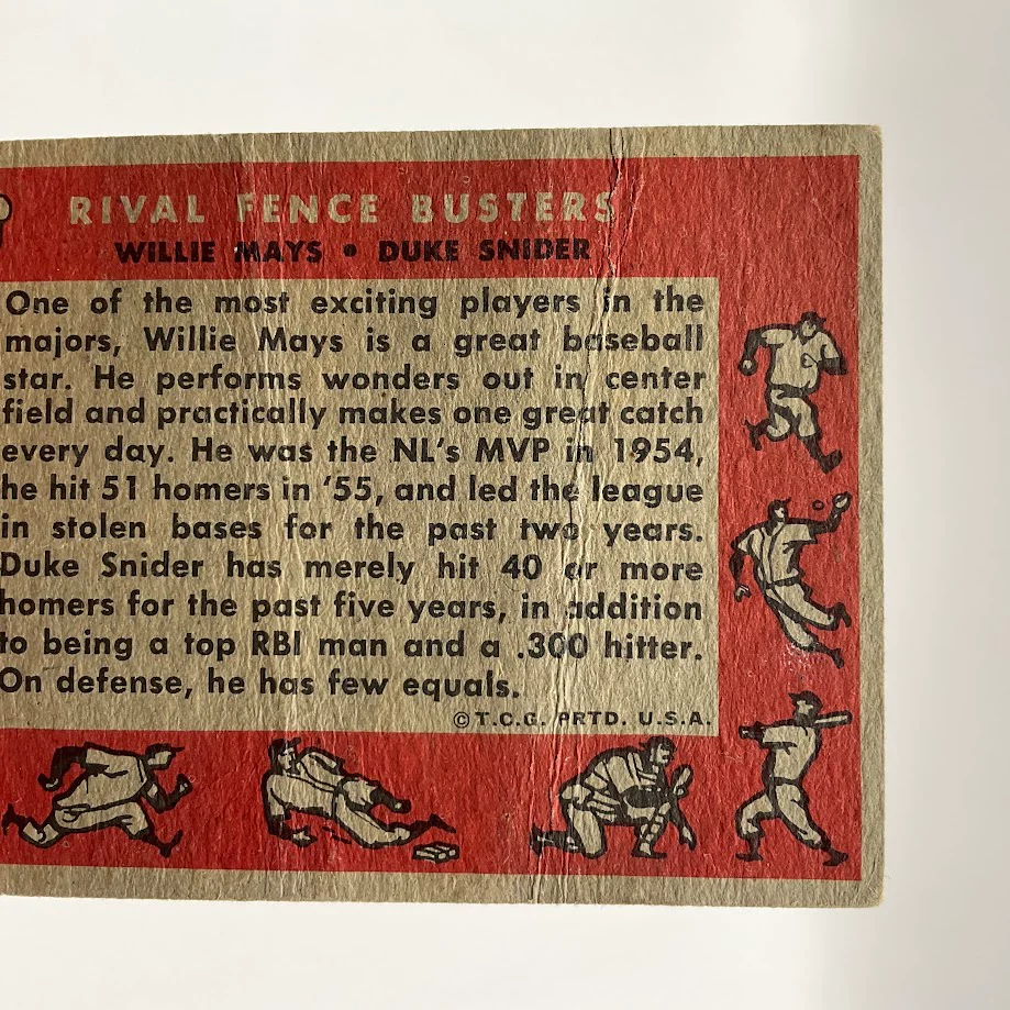 1481-rival-fence-busters-1958-topps-willie-mays-duke-snider-436-pr-5.webp Rival Fence Busters 1958 Topps Willie Mays / Duke Snider #436 PR