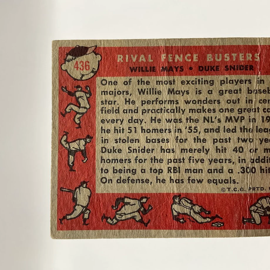 1481-rival-fence-busters-1958-topps-willie-mays-duke-snider-436-pr-6.webp Rival Fence Busters 1958 Topps Willie Mays / Duke Snider #436 PR