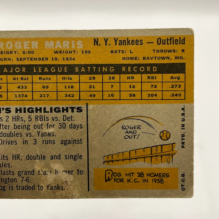Roger Maris 1960 Topps #377 New York Yankees VG #2