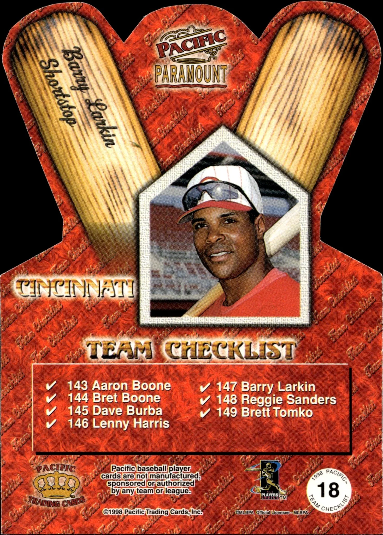 Barry Larkin 1998 Pacific Paramount Team Checklist Die-Cut #18