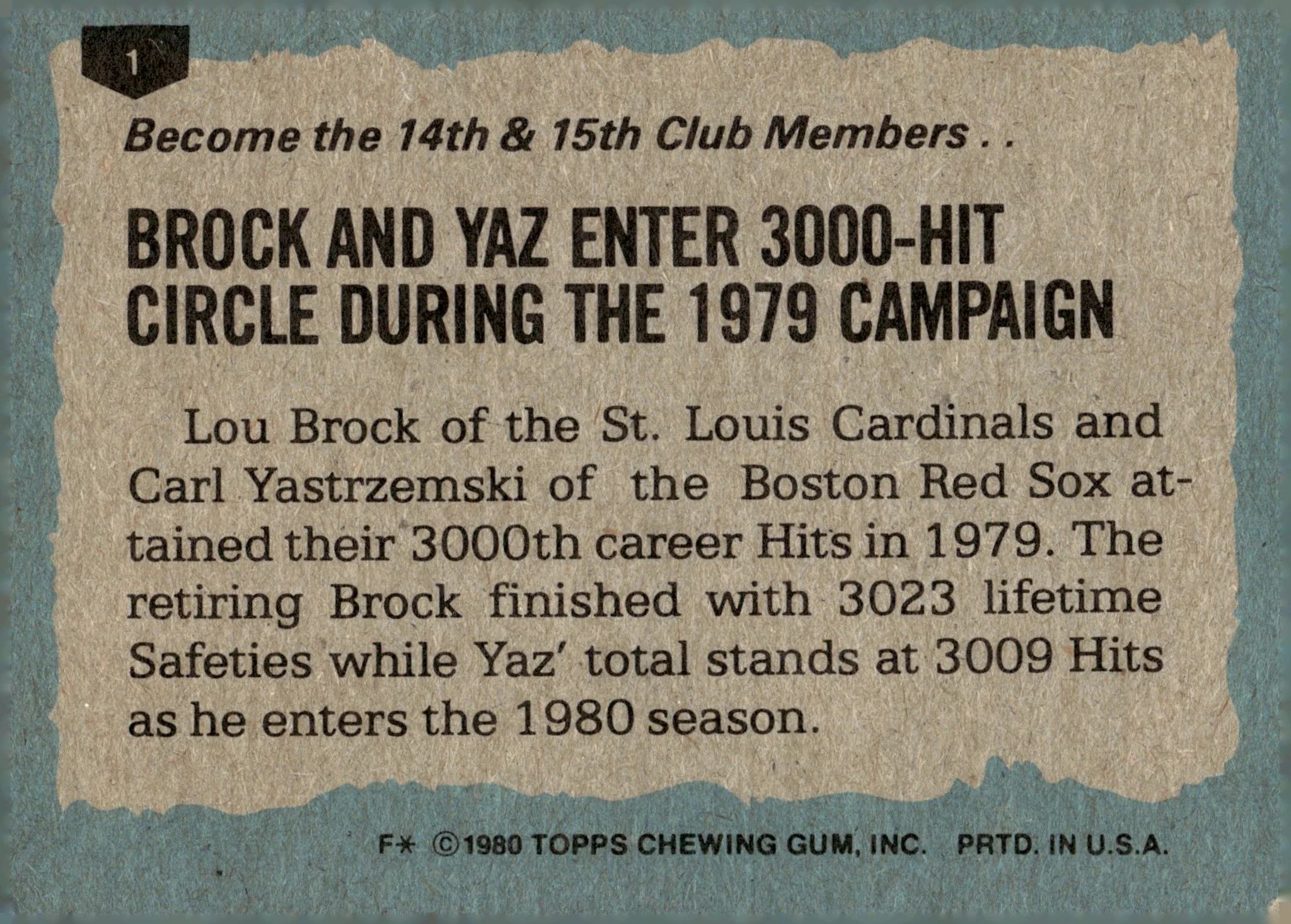 Lou Brock / Carl Yastrzemski 1980 Topps #1