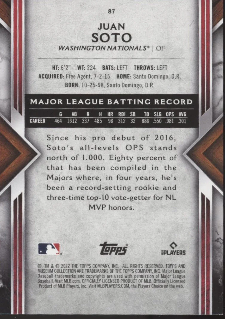 1495-juan-soto-2022-topps-museum-collection-red-42-50-87-2.webp Juan Soto 2022 Topps Museum Collection Red 42/50 #87