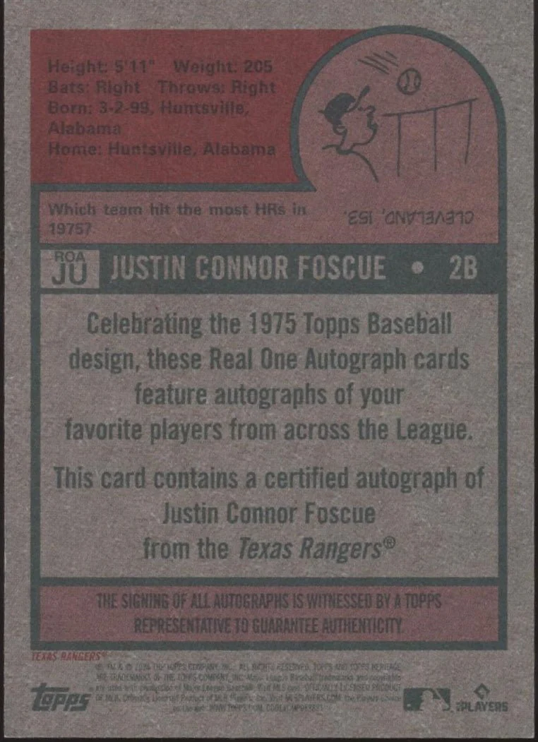 Justin Foscue 2024 Topps Heritage High Number RC Auto 14/75 #ROA-JU