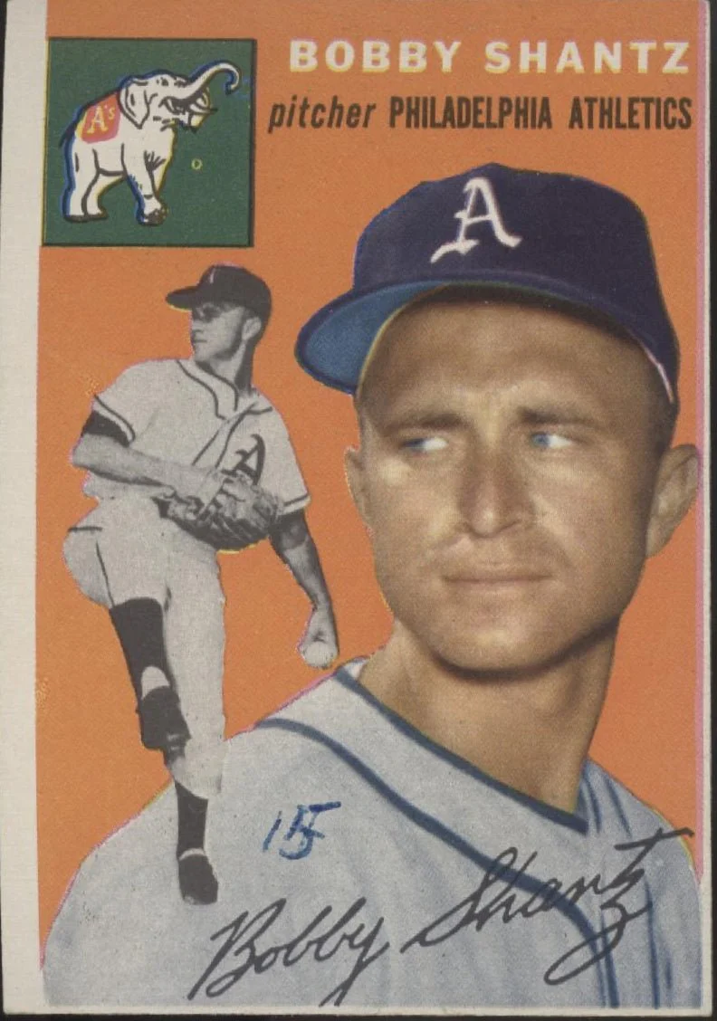 1504-bobby-shantz-1954-topps-21-philadelphia-athletics-vg-ex-1.webp Bobby Shantz 1954 Topps #21 Philadelphia Athletics VG-EX