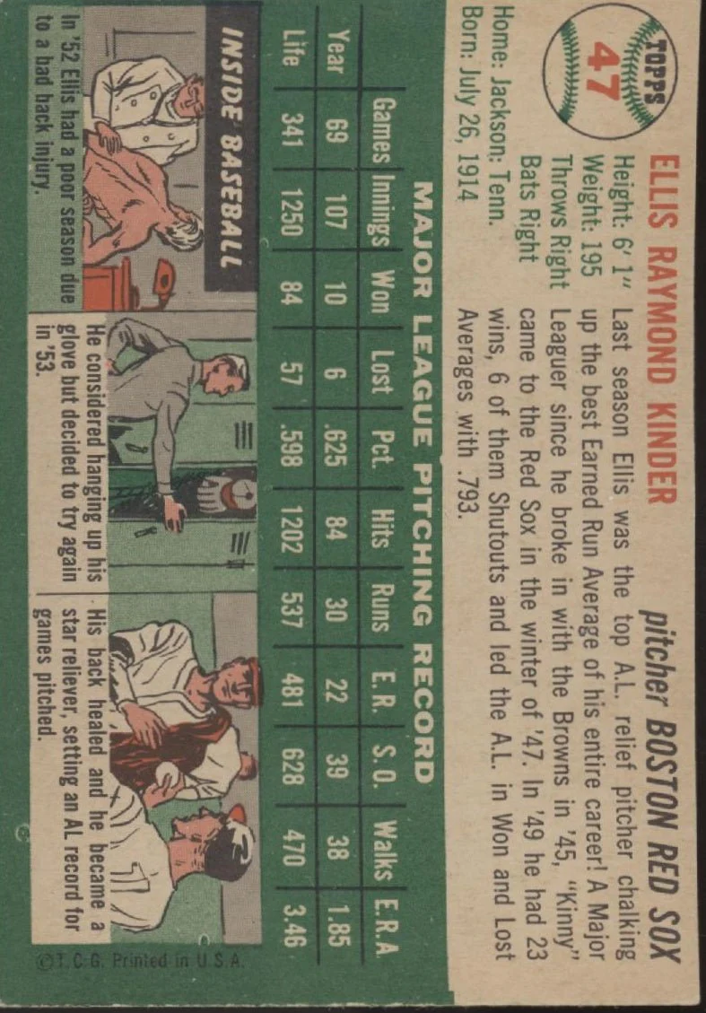 Ellis Kinder 1954 Topps #47 Boston Red Sox VG-EX #2