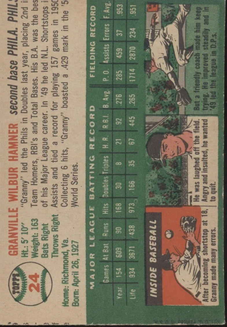 Granny Hamner 1954 Topps #24 Philadelphia Phillies VG