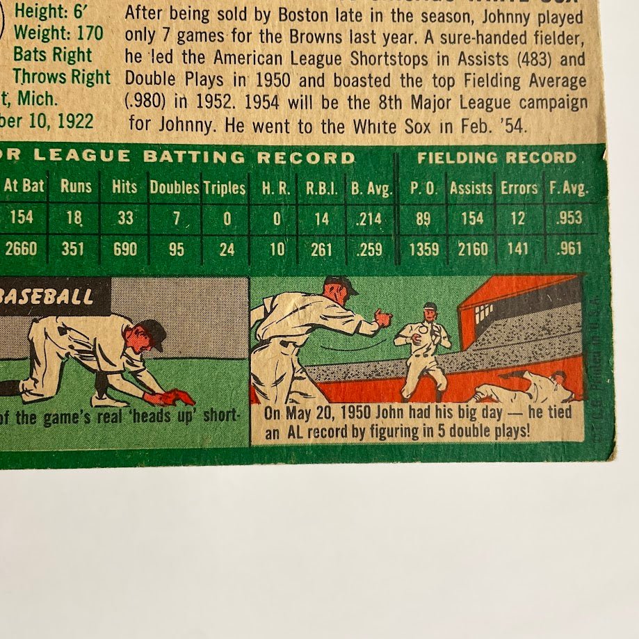 Johnny Lipon 1954 Topps #19 Baltimore Orioles VG-EX #3