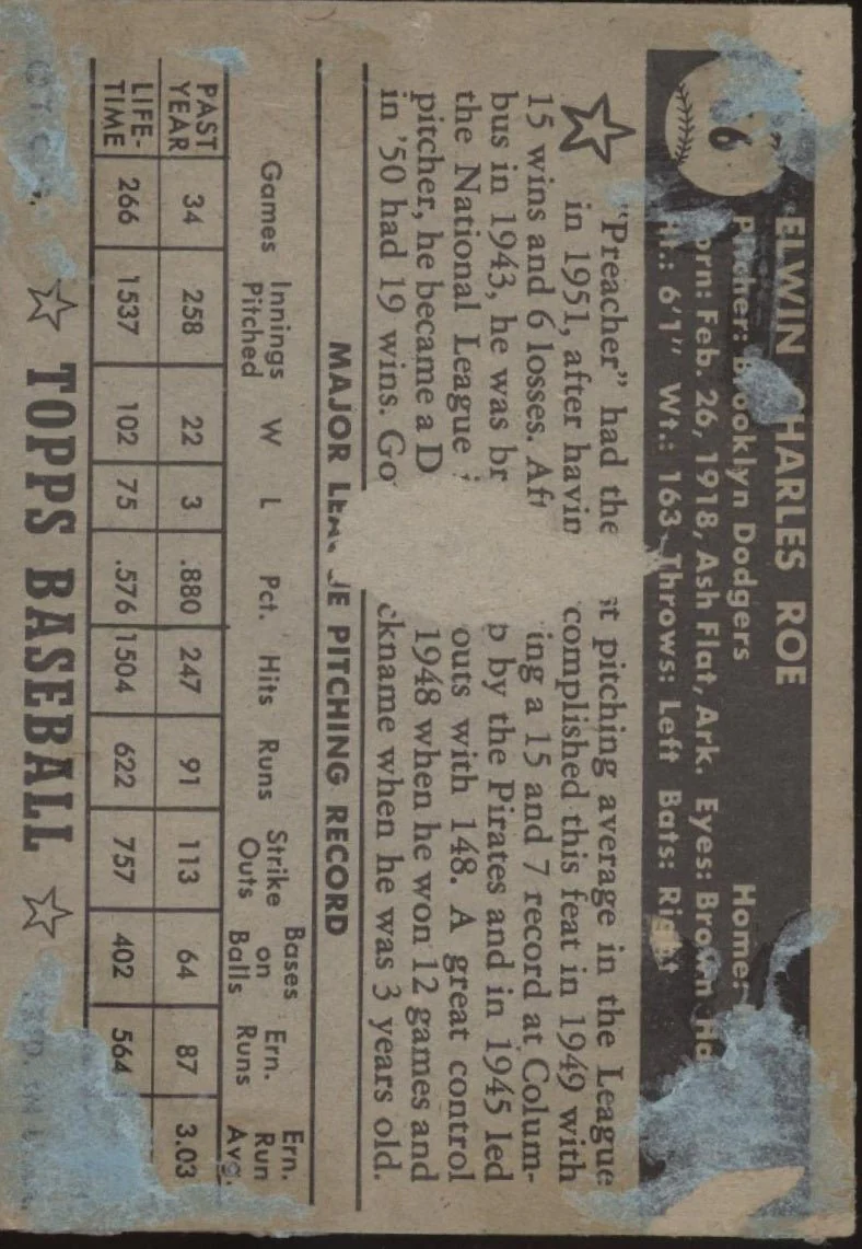 Preacher Roe 1952 Topps #66 Brooklyn Dodgers PR