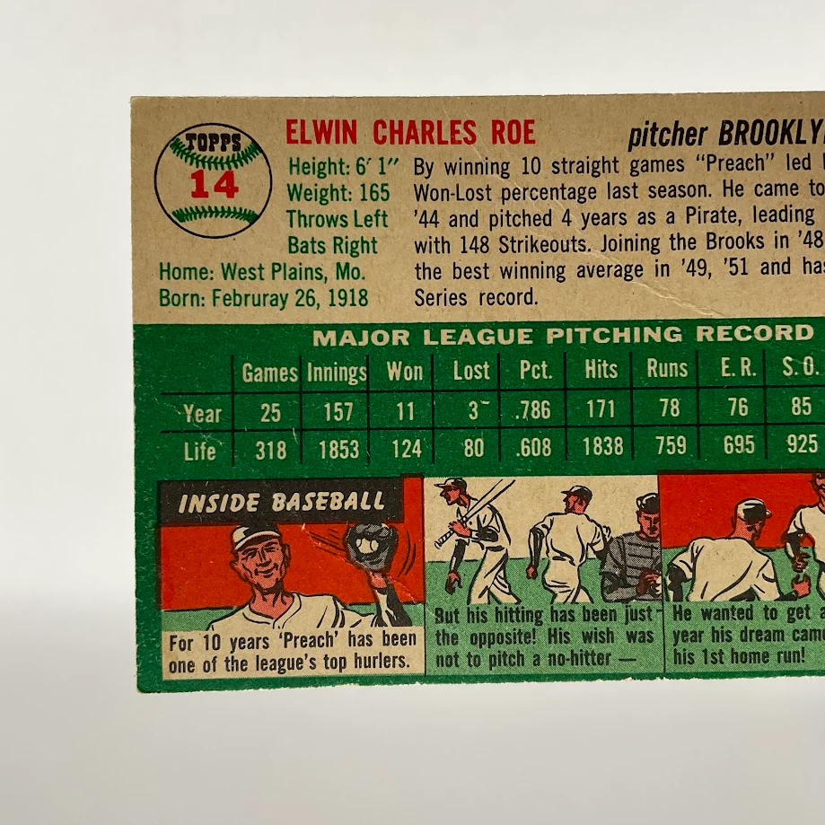 Preacher Roe 1954 Topps #14 Brooklyn Dodgers VG