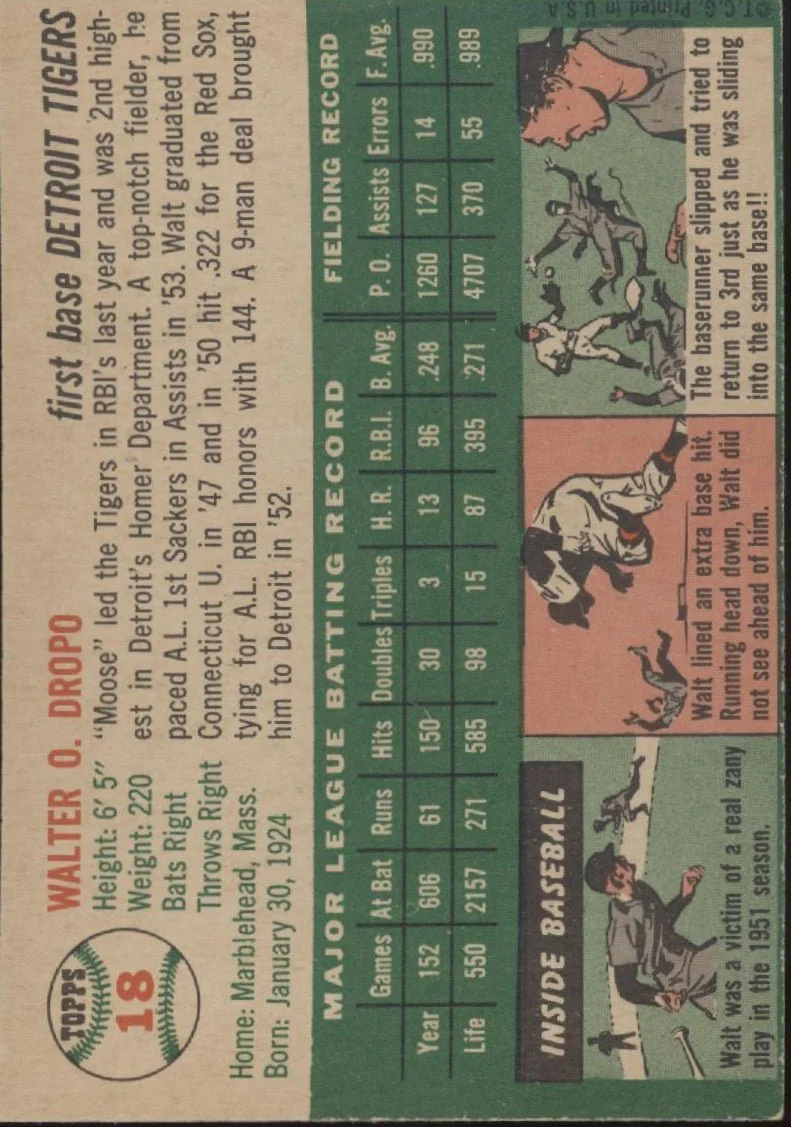 Walt Dropo 1954 Topps #18 Detroit Tigers VG