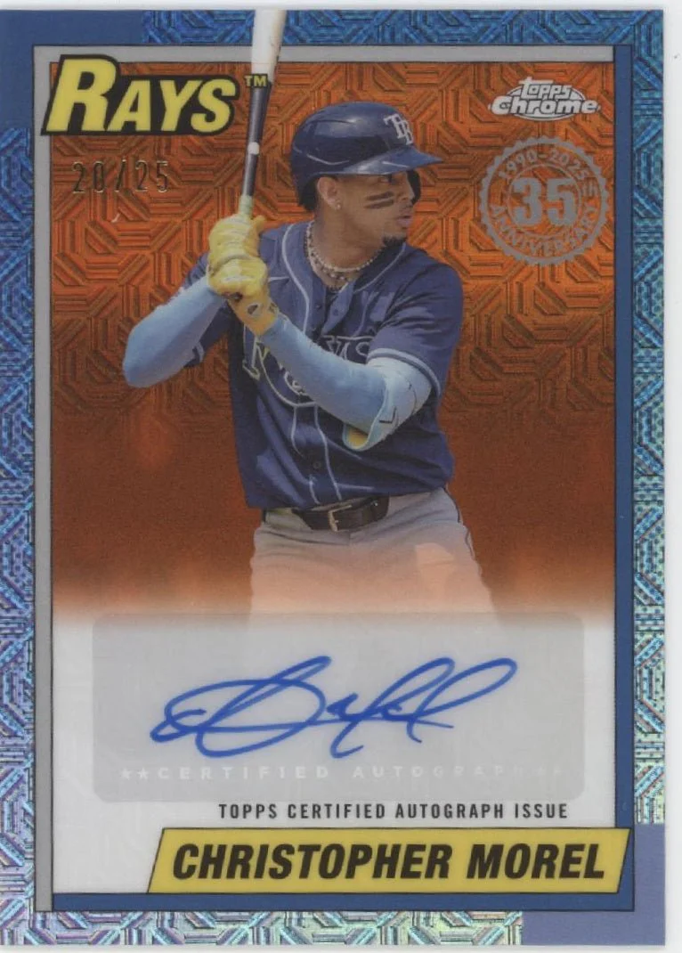 Christopher Morel 2025 Topps Chrome 35th Blue Mojo Refractor 1990 Auto /25