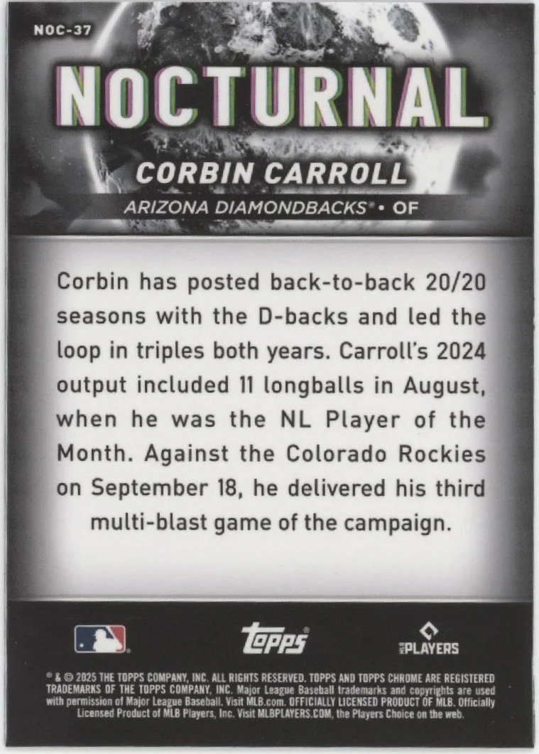 Corbin Carroll 2025 Topps Chrome Black Nocturnal Refractor #NOC-37