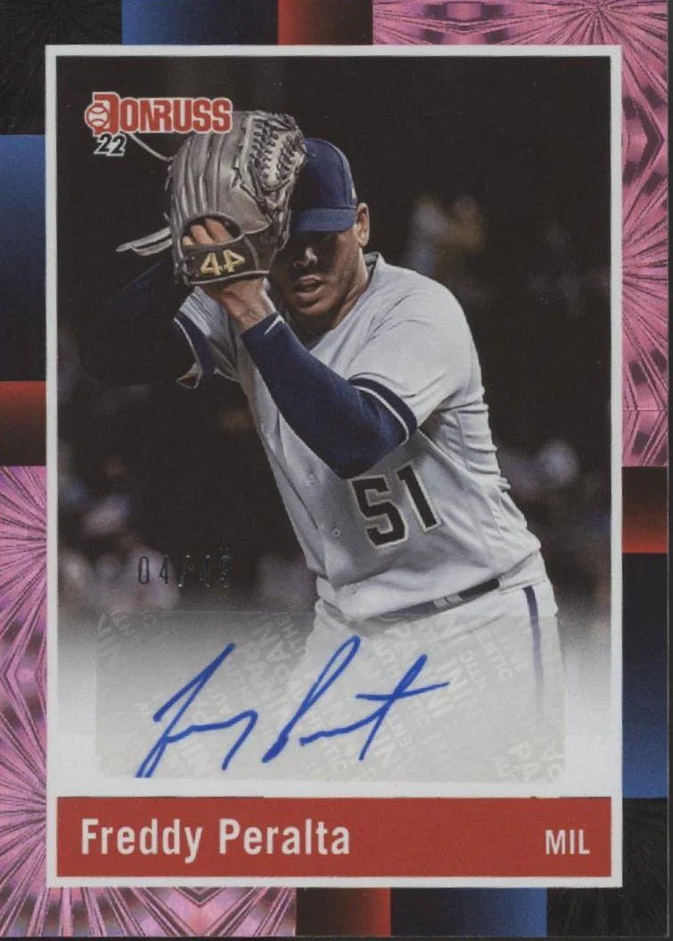 Freddy Peralta 2022 Panini Donruss 1988 Retro Pink Auto 04/49